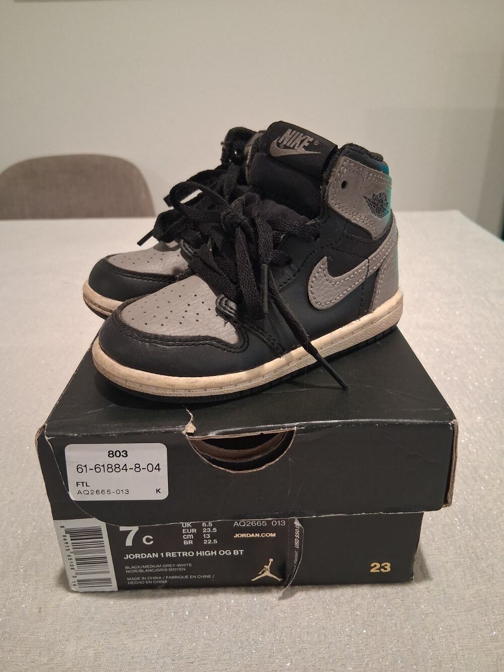 Nike Air Jordan 1 Retro High OG TD Shadow 2018 Size 7C AQ2665-013 Box NO INSOLES